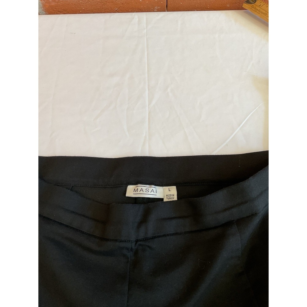Masai Black Dress Casual Pants Womens Size L Zipper Dow Stretchy Waist - Picture 9 of 11